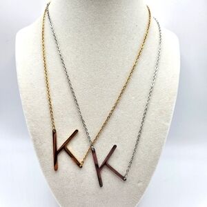 Gold and Silver Tone Large Sideways Initial K Necklace Set Stainless Steel